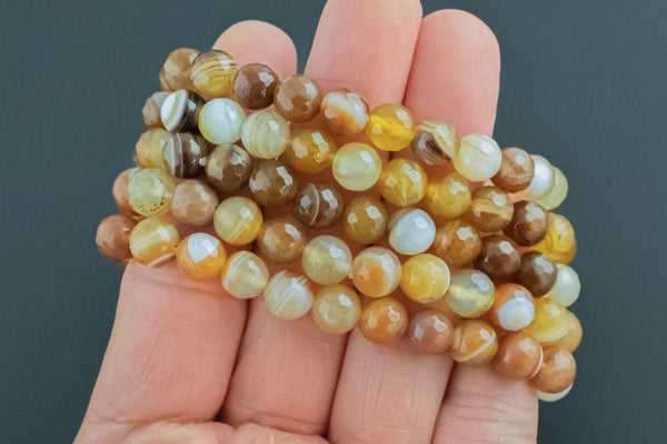 Fire Agate Bracelet Faceted Round Size 6mm and 8mm Handmade In USA Natural Gemstone Crystal Bracelets Handmade Jewelry - approx. 7"