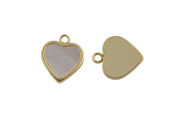 1 pc 18k Gold Mother of Pearl Shell Heart , Heart Charms, Lock Necklace Earring Charms, CZ Pave- 10mm