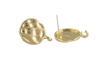 18kt Gold Earring Sterling Stud Finding - Hammered Coin- 14mm