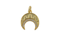 14k gold  Crescent Coin Moon Pendant, Celestial Jewelry Cubic zirconia Star Medallion - 14mm