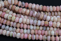 Faceted Natural Pink Australian Opal Rondelle 4x6mm and 5x8mm Beads Diamond Cut Gemstone 15.5" Strand
