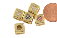 1 pc 18kt Gold - Heart Symbol Cube Bead- Different Symbols on each side- 5mm Hole- 9mm