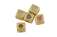 1 pc 18kt Gold - Heart Symbol Cube Bead- Different Symbols on each side- 5mm Hole- 9mm