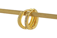 18kt Gold -CZ Huggie Earring- Micro Pave Earring, Dangle Earring Charm- 14mm Huggies