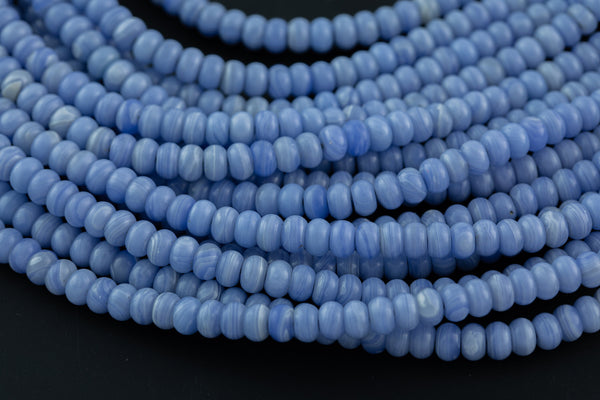 Banded Blue Quartz-  High Quality in  Roundel, 6mm, 8mm- Full 15.5 Inch Strand-15.5 inch Strand  Smooth Gemstone Beads