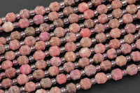 AAA Natural Rhodonite 5-6mm Beads Faceted Energy Prism Double Terminated Point Cut 15.5" Strand