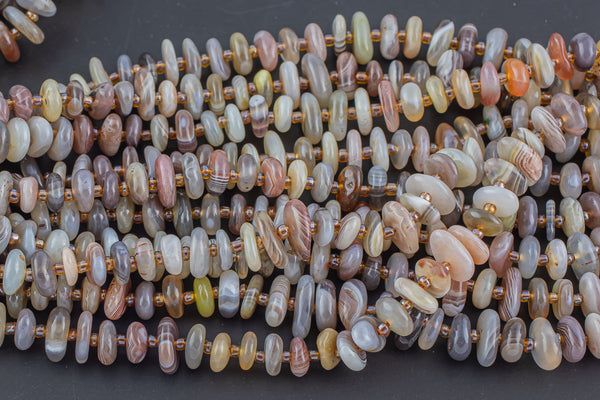 Natural Botswana Agate Smooth Freeform Roundel Chip Beads 15.5" Strand