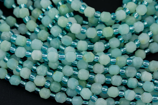 AAA Natural Amazonite 5-6mm Beads Faceted Energy Prism Double Terminated Point Cut 15.5" Strand