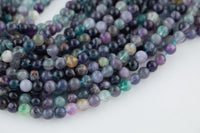 Natural Rainbow Fluorite Beads 4mm 6mm 8mm 10mm Round Polished Finish Purple Green Blue Fluorite Gemstone Beads 15.5" Strand