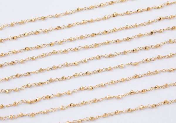 Light Pyrite Rosary Chain by the Foot. 3-4mm Rose Gold