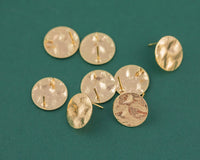 Gold plated brass earring post Hammered Coin 15mm Brass earring charms shape earring connector earring findings jewelry supply sx1