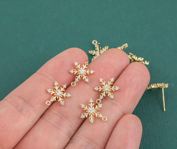 Gold plated brass earring post Snowflake 12mm Brass earring charms shape earring connector earring findings jewelry supply sx1