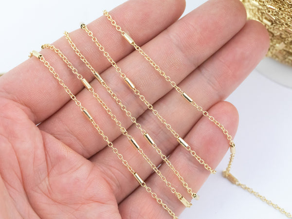 14k Gold Plated Bar Satellite Chains - Tarnish Resistant Satellite Chain - Sold by the yard