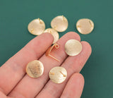Gold Plated Brass Brushed Gold Curved Coin 15mm Earring Post -Brass earring shape connector Brass earring findings jewelry supply sx1