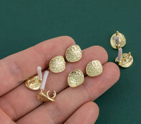 Gold plated brass earring post Brushed Gold Brass earring charms- Brushed Coin shape earring connector earring findings jewelry supply sx1