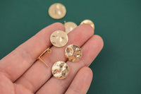 Gold plated brass earring post Hammered Coin 15mm Brass earring charms shape earring connector earring findings jewelry supply sx1