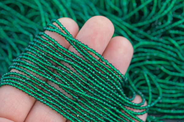 2mm Crystal Round 1 or 2 or 5 or 10 STRANDS- 14.5 inch strand- Dark Emerald Green