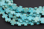 20mm Magnesite Turquoise Small Cross- Full 15 Inch Strand Gemstone Beads