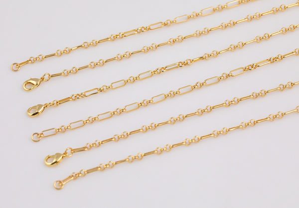 Dainty 14k Gold Necklace Chains for Layering - 3mm figaro Chain choker 15" 16" 18" 20" 22" Tarnish Resistant
