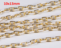 18K Gold Plated and White Enamel Plated Copper Chunky Thick Colorful Oval Link Chain By The Foot Summer Jewelry Making/Designs- 10x13mm