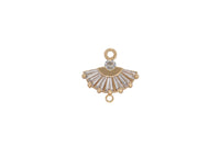 1 pc 18k Gold Pendant , Fan Charm Connector- CZ Pave- 14mm