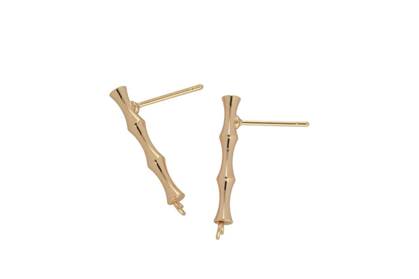 2pc 18kt Gold Earrings Stud Bamboo 3x23 Earrings- 2 pcs Per prder- 4x23mm Earring