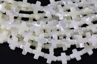 Iridescent White Mother of Pearl MOP Shell cross Beads- 12mm- 5.5'' Strand Shell Beads