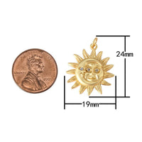 1 pc 18k Matte Gold Coin Sun Moon Charm Diamond CZ Drop Charm Cubic Pendant Tiny Lucky Dainty Necklace - 19mm- 1 pc per order