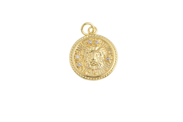 1 pc 18k Gold Lion Head Charm Diamond CZ Drop Charm Cubic Protector Pendant Necklace - 17mm