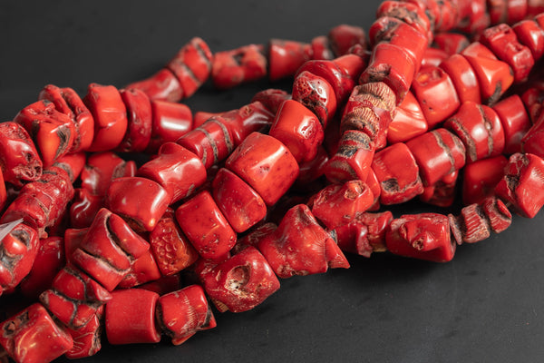 Bamboo Red Coral Natural Barrel Shaped Beads. Large Size- about 12-15mm -15.5 inch strand Gemstone Beads- Nigerian Wedding Beads