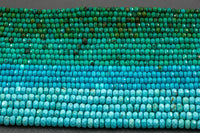 Natural TURQUOISE Faceted Roundel 4mm Dark Green Gemstone Beads