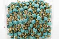Magnesite Wrapped Beaded - Gold Rosary Style Chain - Chain per foot