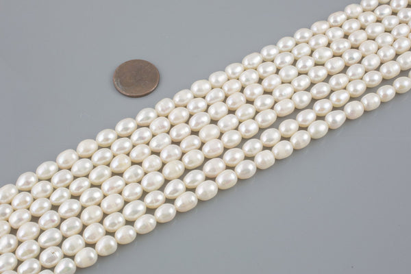 5-6mm Freshwater Pearls, Real Natural White Button Pearl Beads, Cultured Pearl  String Wholesale, Rondelle Shape Loose Pearl Beads, FB300-WS 
