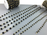 CLOSE OUT SALE!!! 1 Yard / 3 Feet !!! Gorgeous Faceted Black Onyx Rosary Chain-- 3mm,4mm,6mm, 8mm-- gold plated brass wire