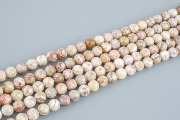 Natural  CREME PERUVIAN CRAZY Laced Agate, High Quality in Round, 6-8mm  Smooth Gemstone Beads