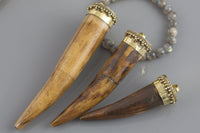 Natural Boho White and Brown Horn Tusk Tooth Pendant-- Tibetan Handcrafted Teeth / 10 Pieces BULK ORDER Gemstone Beads