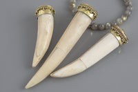 Natural Boho White and Brown Horn Tusk Tooth Pendant-- Tibetan Handcrafted Teeth / 10 Pieces BULK ORDER Gemstone Beads