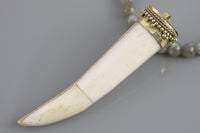 Natural Boho White and Brown Horn Tusk Tooth Pendant-- Tibetan Handcrafted Teeth / 10 Pieces BULK ORDER Gemstone Beads