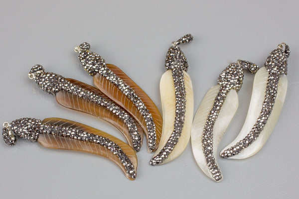 ETSY Exclusive Item- Carved Horn Feather Set in Crystal Pave