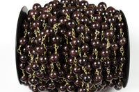 CLOSE OUT SALE!!! 1 Yard / 3 Feet !!! Garnet Rosary Chain-- High Quality 6mm 8mm 10mm round- Gold Plated