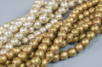 Natural Solid Brass African Beads - Authentic Ethiopian Beads - Round 7mm-8mm, Full 31 Inch Strands. 31" Gemstone Beads