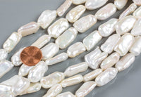 Natural 12*20mm LARGE HOLE PEARLS Freshwater long rectangle pearls, 16" strands, about 16 beads! Gemstone Beads